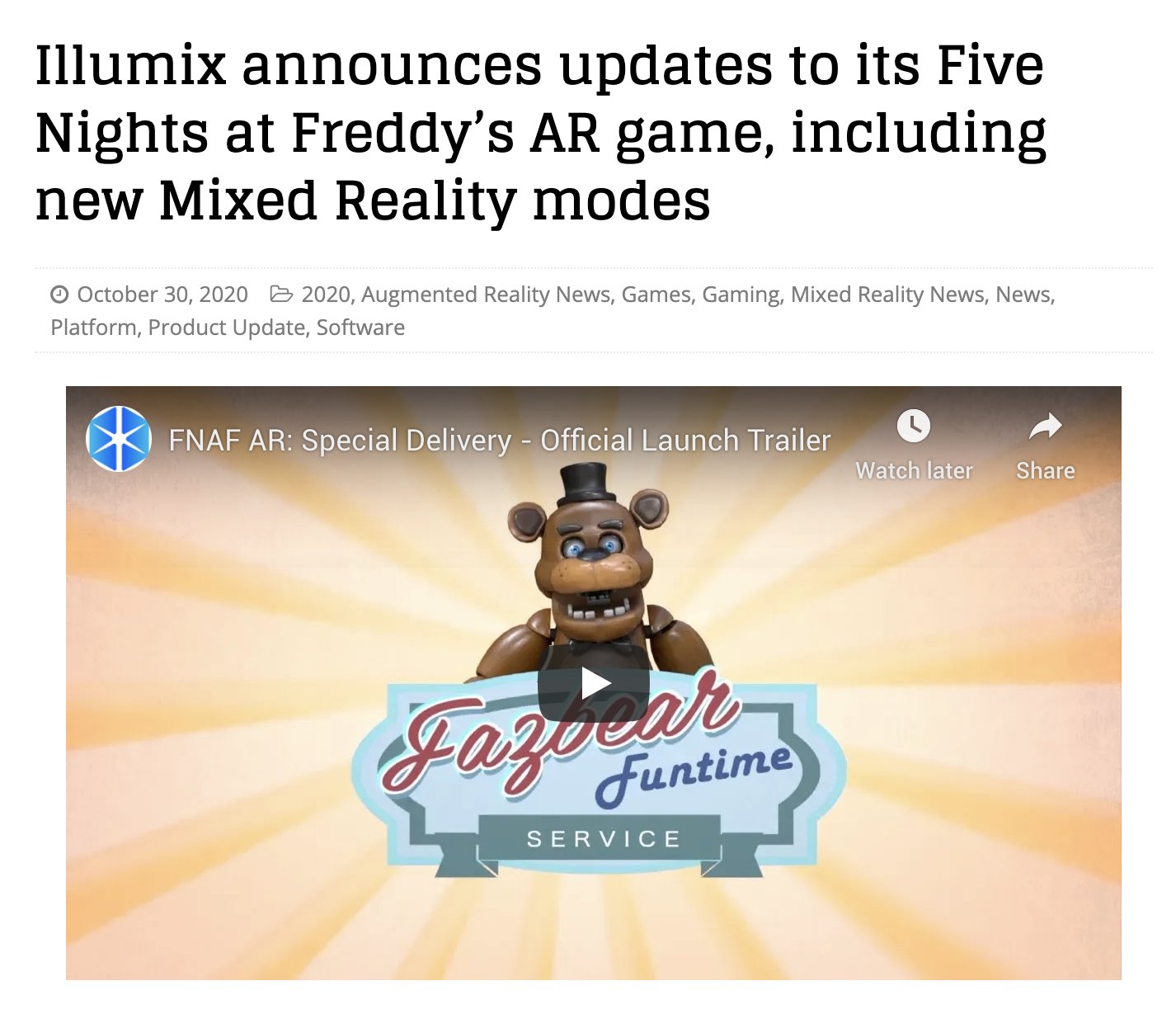 Five Nights at Freddy's AR: Special Delivery - Official Annoucement Trailer