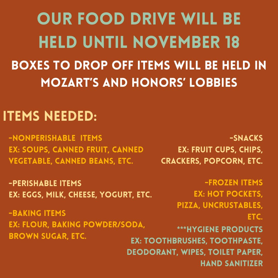 unthonzart's tweet photo. Join us for Honzart’s Food Drive! 🍁 We are donating to UNT Food Pantry and would love to receive your donations!
Here’s the sign-up link! 🍂 
https://t.co/CrprsOjhev https://t.co/fBqNoSi4u2