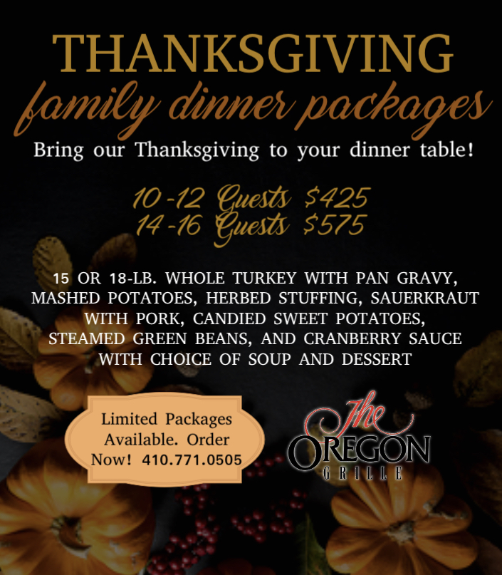 TheOregonGrille's tweet photo. The Oregon Grille wants to make your Thanksgiving a bit easier this year! We are offering family meal packages, so you can bring our Thanksgiving home to your dinner table. Packages range from 10 to 16 guests, and include all the trimmings! Availability is limited. https://t.co/BUHwqpAI2a