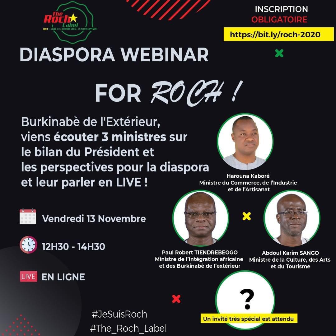 RochLabel's tweet photo. Le Mouvement «The Roch Label» organise le plus grand rendez-vous virtuel de la diaspora Burkinabè, le vendredi 13 novembre de 12H30 à 14H30.Un invité très spécial vous y attend.
Inscriptions en ligne sur https://t.co/3Tk5eJfzBk #The_Roch_Label #Lwili #JeSuisRoch #The_Roch_Label https://t.co/AEu1l4yjZW