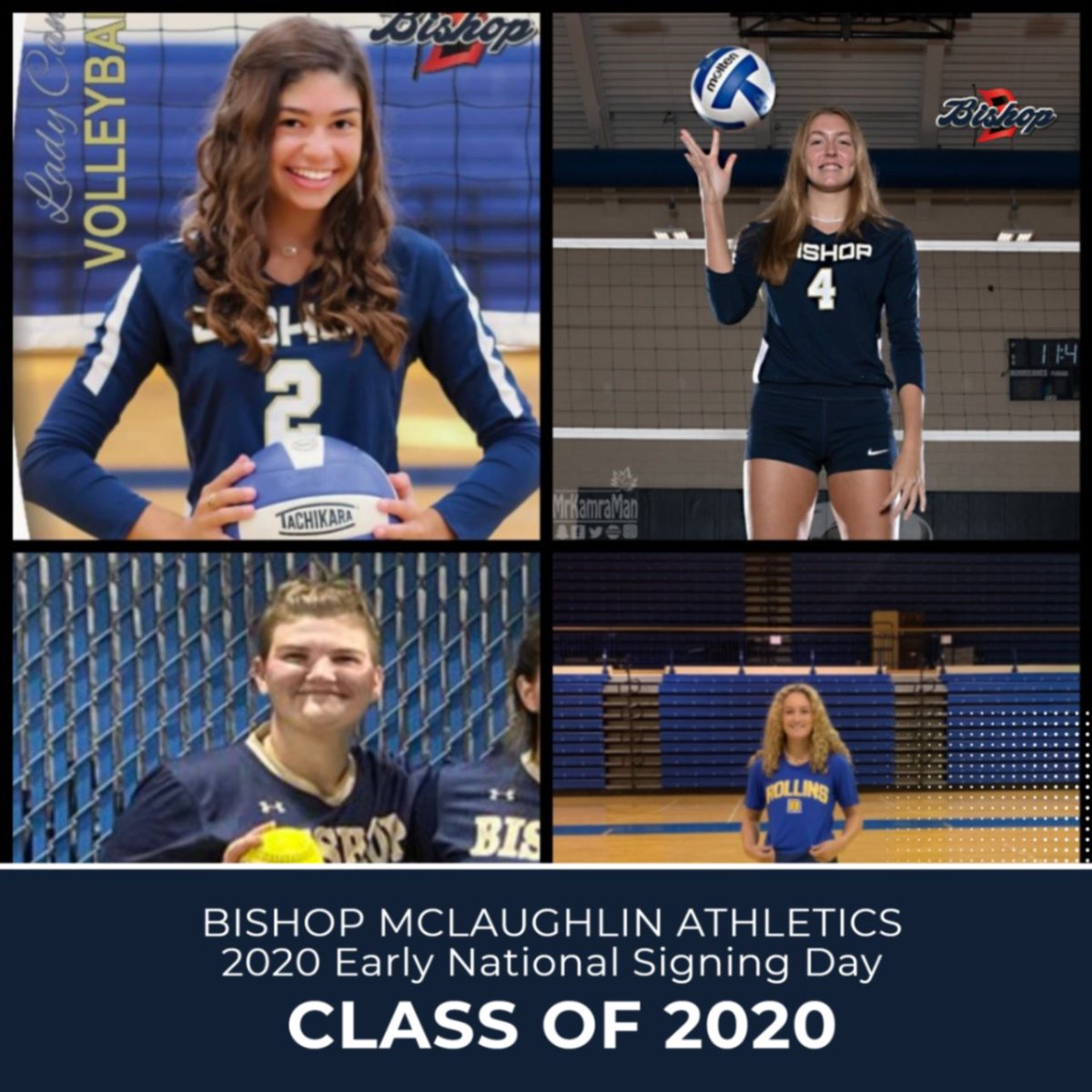 BMCHS_ATHLETICS's tweet photo. These 4 Bishop Mclaughlin student-athletes will be signing their NLI Tomorrow at 2:15 pm!
Audrey Koenig – Florida State University 
Adriana Marie Lopez – Rollins College 
Isabella Sloan Prada -  Rollins College 
Emily Rose Suchan  - Enterprise State
#RAISETHEBAR https://t.co/8Vd9TPwsjM