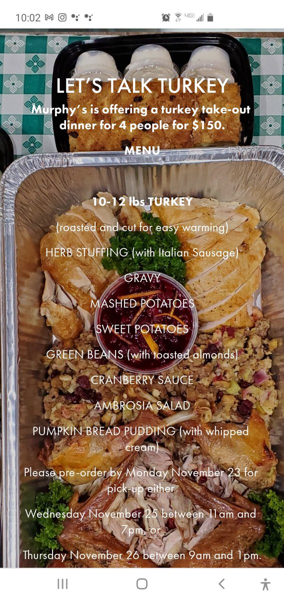 murphysdowntown's tweet photo. Let's talk Thanksgiving Take-out Turkey dinner. Give yourself a break and let us cook your cooking. Call 531-0422 to reserve yours now. https://t.co/UudgHmNpWX