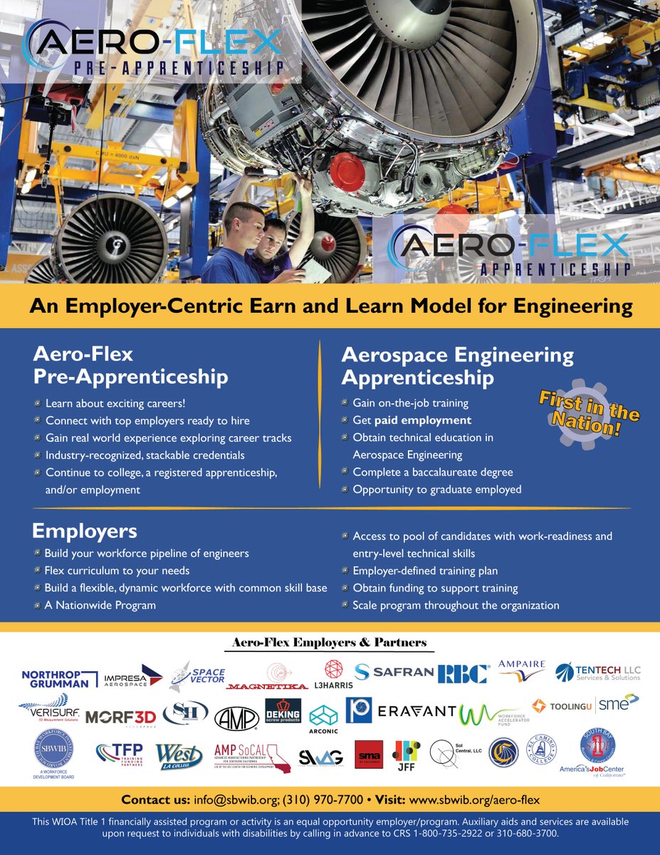 SouthBayWIB's tweet photo. Are you interested in a career in the Aerospace Industry?

Visit https://t.co/IArm5Jaby2 to learn more about the SBWIB's Aero-Flex Program!

#NAW2020 #SBWIB #AeroFlex #PreApprenticeship #Apprenticeship https://t.co/6h96anWzeT