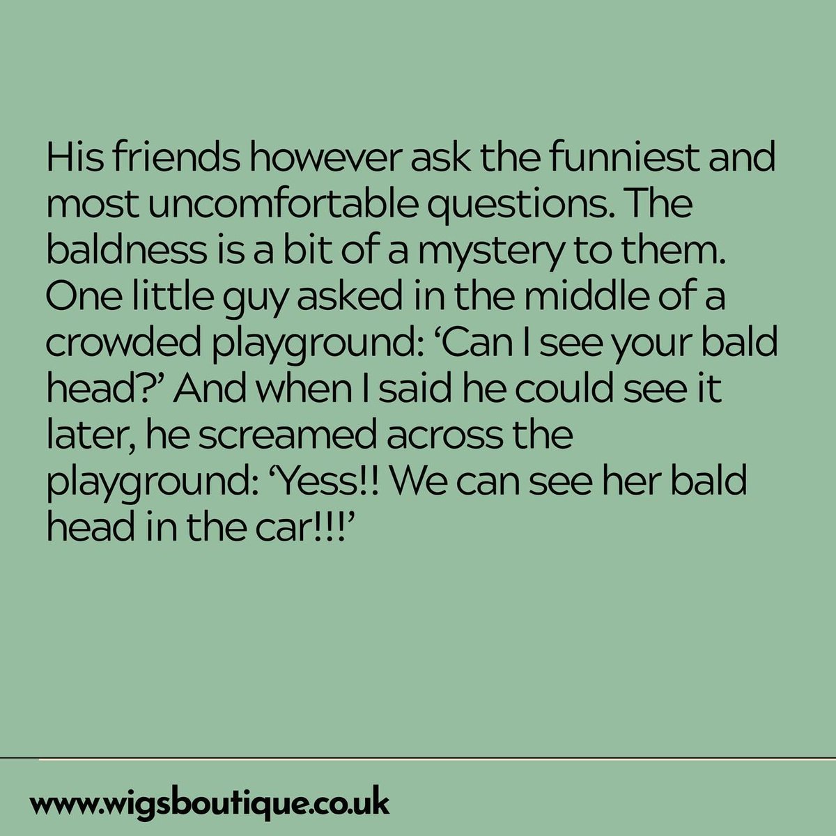 WigsBoutique's tweet photo. Thank you @baldiewendy for such a heart warming account of juggling hair loss, wig wearing, head wraps and kids 💕 More over on our Instagram 💕
.
.
#hairloss #children #alopecia #kidssaythefunniestthings #wigsboutique https://t.co/7yNSx5Romw