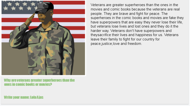 Grade4sfabx's tweet photo. Grade 4 Salutes Our U.S. Veterans, Our Superheroes! A Big Thank You to our Veterans!🇺🇸 @Grade4SFABX @sfaBronx https://t.co/gwzXtrByKd