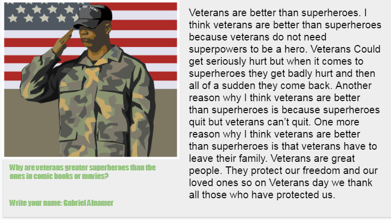Grade4sfabx's tweet photo. Grade 4 Salutes Our U.S. Veterans, Our Superheroes! A Big Thank You to our Veterans!🇺🇸 @Grade4SFABX @sfaBronx https://t.co/gwzXtrByKd