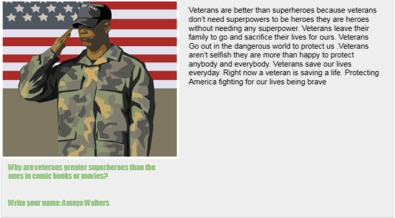 Grade4sfabx's tweet photo. Grade 4 Salutes Our U.S. Veterans, Our Superheroes! A Big Thank You to our Veterans!🇺🇸 @Grade4SFABX @sfaBronx https://t.co/gwzXtrByKd