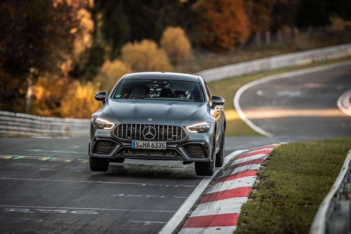 MercedesAMG's tweet photo. [Kraftstoffverbrauch kombiniert: 12,5 l/100 km | CO₂-Emissionen kombiniert: 286 g/km | https://t.co/N3yzMZ6mJd]

RECORD SETTING: the Mercedes-AMG GT 63 S 4MATIC+ is again the fastest Executive Class vehicle on the Nürburgring Nordschleife! 👉https://t.co/TIpJzDoibF https://t.co/iASOCWdKR7