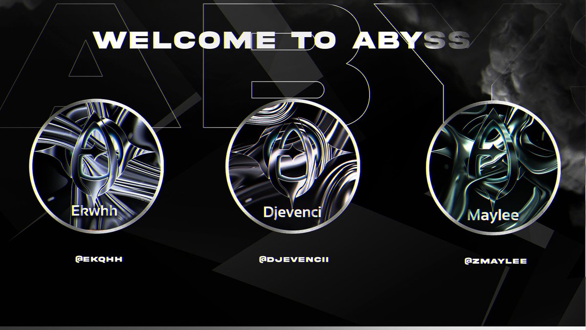 AbyssOutlaws's tweet image. Please welcome 3 more players to Abyss by dropping a LIKE/RT!

👤@ekqhh
👤@Djevencii 
👤@zMaylee

Designed by @hexagonaI 💜
Get this tweet to 75 Likes for our Leader&apos;s Lineup‼️