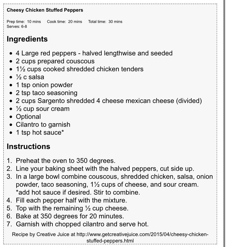 jkmennetti's tweet photo. @TMobile @FeedingAmerica Cheesy chicken stuffed peppers 🤤😋
This is one of my favorites! #FillTheCart #Sweepstakes https://t.co/9Yxb8gEO5u