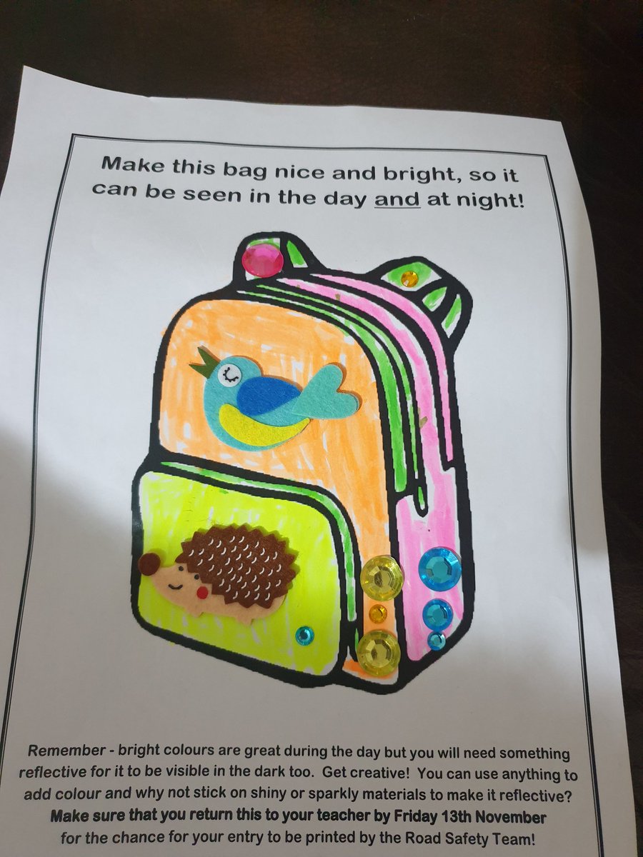 DelliusEmma's tweet photo. Esme's design for her nice and bright back pack.
@squirrelSomerv1 
@SomervilleCH44 
#SomervillePrimHomeKearning https://t.co/WTs0I1aW6u
