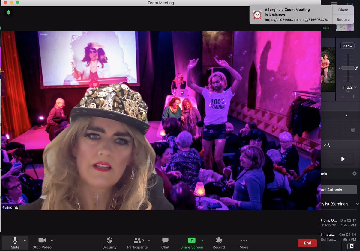 _Sergina's tweet photo. Thank you to all who came to my Tuesday afternoon dance party seminar π―ββοΈ it was on zoom so no one saw my sexy outfit in full so here it is. TY @sintheticboi β€οΈ for being stimulatingly sexy security in the middle of your werk day π #djpro2 #onlinedanceparty #academicseminar https://t.co/qpDHRXxhXb