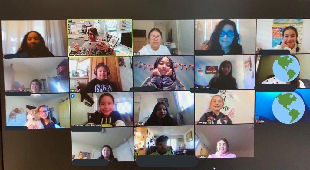 MargaMarshall's tweet photo. Nothing can stop our #HOLAMiddle JETS to have a fun time in a get together zoom meeting. I had the BEST time with these students!@HolbrookMDUSD #JettingtoSuccess We care about each other, and we love get togethers. Thanks you Ash (7th grade) for this #HOLAwesome idea! https://t.co/y0Xw87uIZE