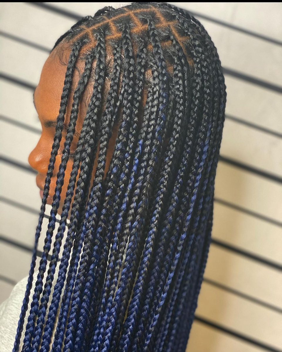 Touchedbytb_'s tweet photo. It’s knot a KNOT IN SIGHT 🔍 go ahead zoom in 👀🥶💙 #bluehair #blueombre #bluebraids #knotlessbraids #knotlessboxbraids #plaits #curlyhair #protectivestyles #bra #braidclasses #partrefiner💜 #cleanparts https://t.co/ahl6jbb7Sg