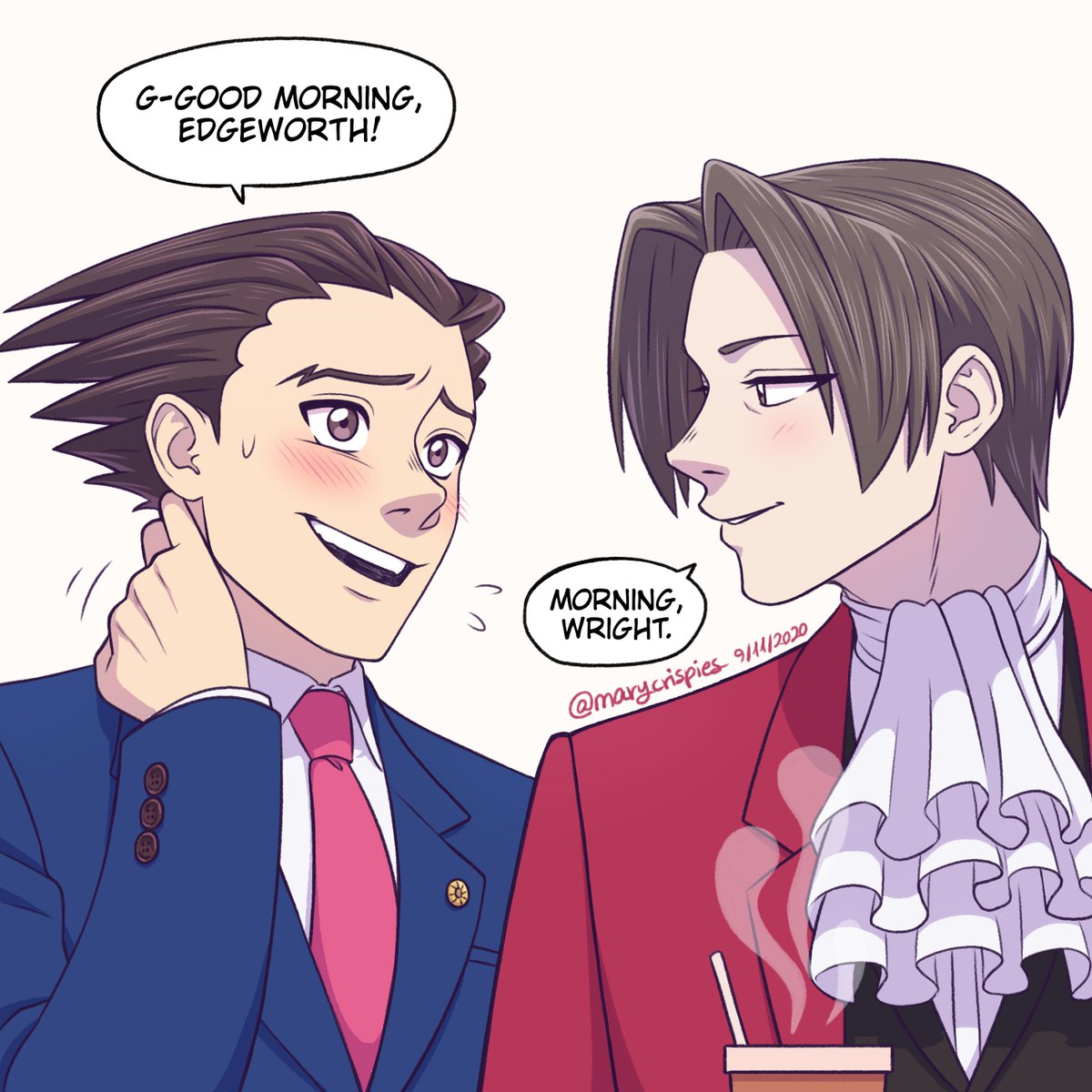 I call this one: Bisaster Wright freaking out over Edgeworth's beauty ✨

For the winner of the Instagram giveaway uwu
#AceAttorney #narumitsu 