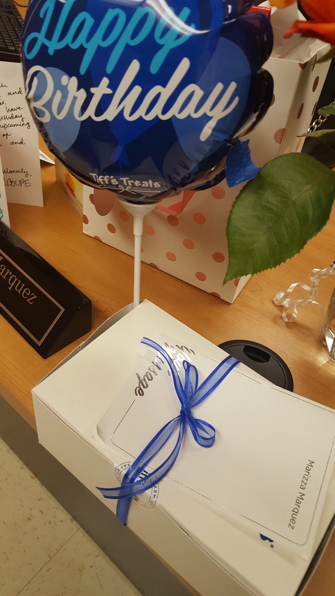 MarquezEducator's tweet photo. The bday love continued today. Tiffs treats, more cards, gift cards, etc... I'm feeling so honored to be part of this team @ElSunsetValley I will definitely be well caffeinated and sugared up this week. Lol!!! https://t.co/QDaqkxEBU7
