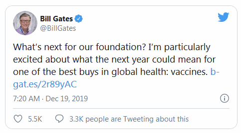 Bill Gates on Dec 19, 2019: 'What’s next for our foundation? I’m particularly excited about what the next year could mean for one of the best buys in global health: vaccines.'