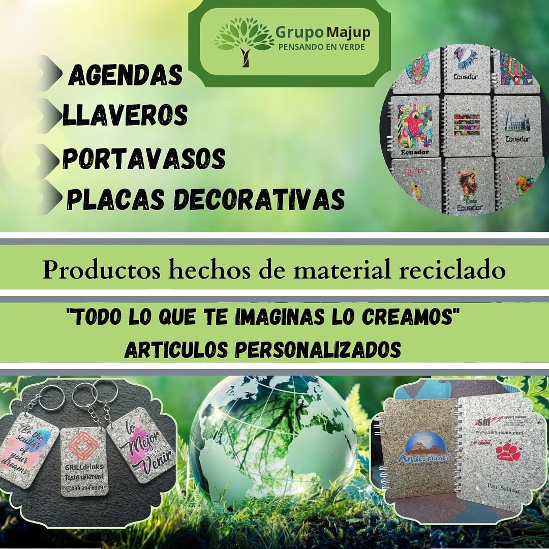 Somos los número 1 en el mercado,  realizamos varios productos hechos 100% de material reciclado todo lo que te puedas imaginar lo creamos a tu gusto y lo mejor de todo es que ayudas al medio ambiente, escribenos y cotiza ya tu articulo
💚♻
Contactanos al 0982597680 / 0992199499