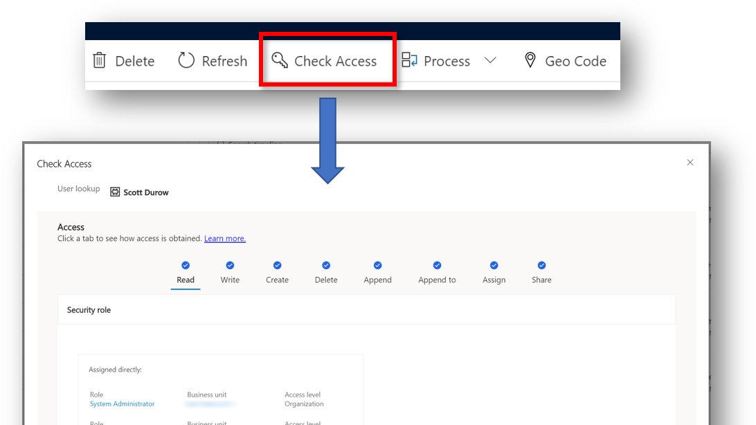 ScottDurow's tweet photo. As promised by @rjmax at #CDSSaturday - 'Check Access' is showing up in environments now! #PowerApps #PowerPlatform https://t.co/ADzuOKbY3H