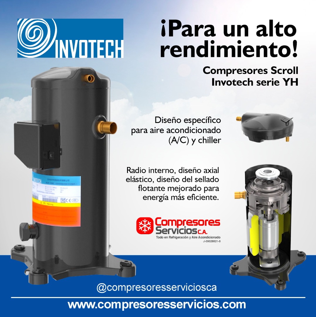 compresoresca's tweet photo. Compresores Scroll Invotech serie YH
Diseño específico para aire acondicionado (A/C) y chiller.
.
#compresoresserviciosca #invotech #refrigeracion #refrigeraciontachira#refrigeracionvenezuela
#repuestosrefrigeracion https://t.co/q4Gb06dige
