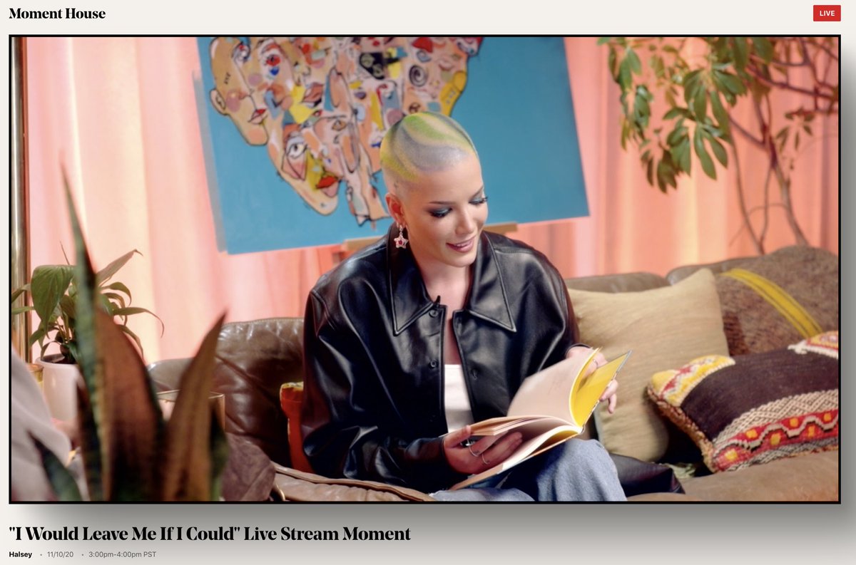 momentworld's tweet photo. Beautiful Moment of @halsey reading poems from her new book, “I Would Leave Me If I Could”, and discussing her journey as an artist &amp; writer with @orionvanessa https://t.co/82ZQujzCbk