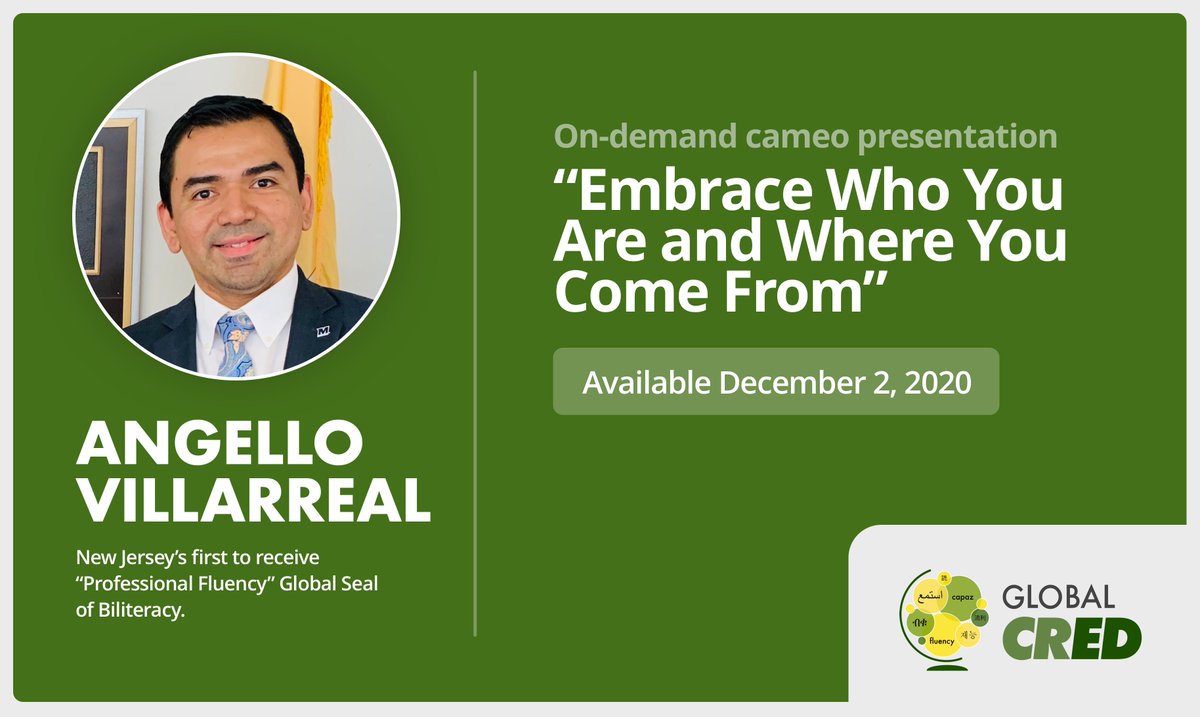 theglobalseal's tweet photo. Make sure to catch @AngelloVillarre's session "Embrace Who You Are and Where You Come From" at Global C.R.E.D. on December 2-3, 2020!
Register at https://t.co/JEC3ben4Ms it's quick, easy, and FREE! #bilingual #LanguageLearning #GlobalCRED2020 https://t.co/wV3sJbYQhb
