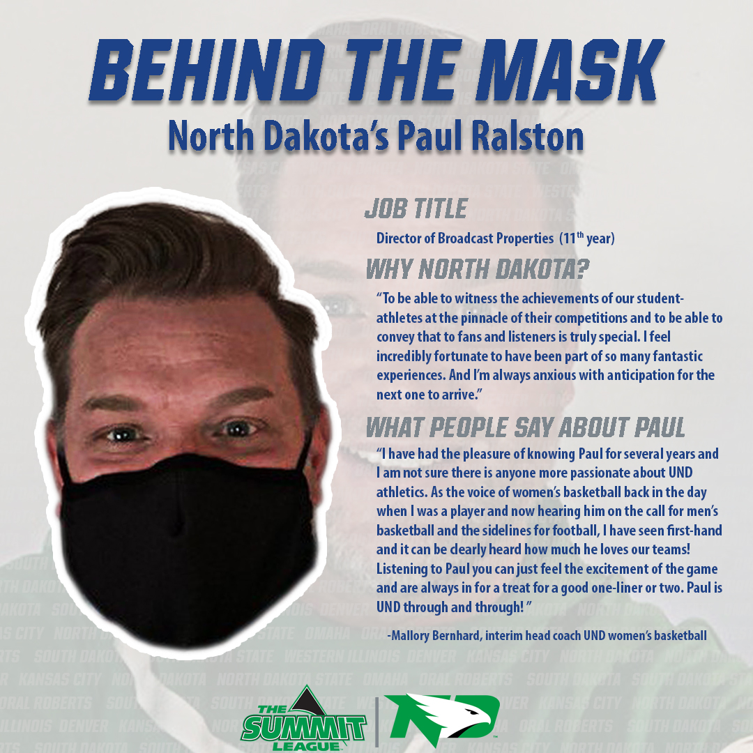 TheSummitLeague's tweet photo. No. 2⃣ for the @UNDsports "Behind The Mask" series is a Fighting Hawk through and through. Fans are familiar with this man as the voice of @UNDmbasketball and his passion for the Fighting Hawks is a special one.
#ExploreTheSummit https://t.co/OfqeiWuW2K