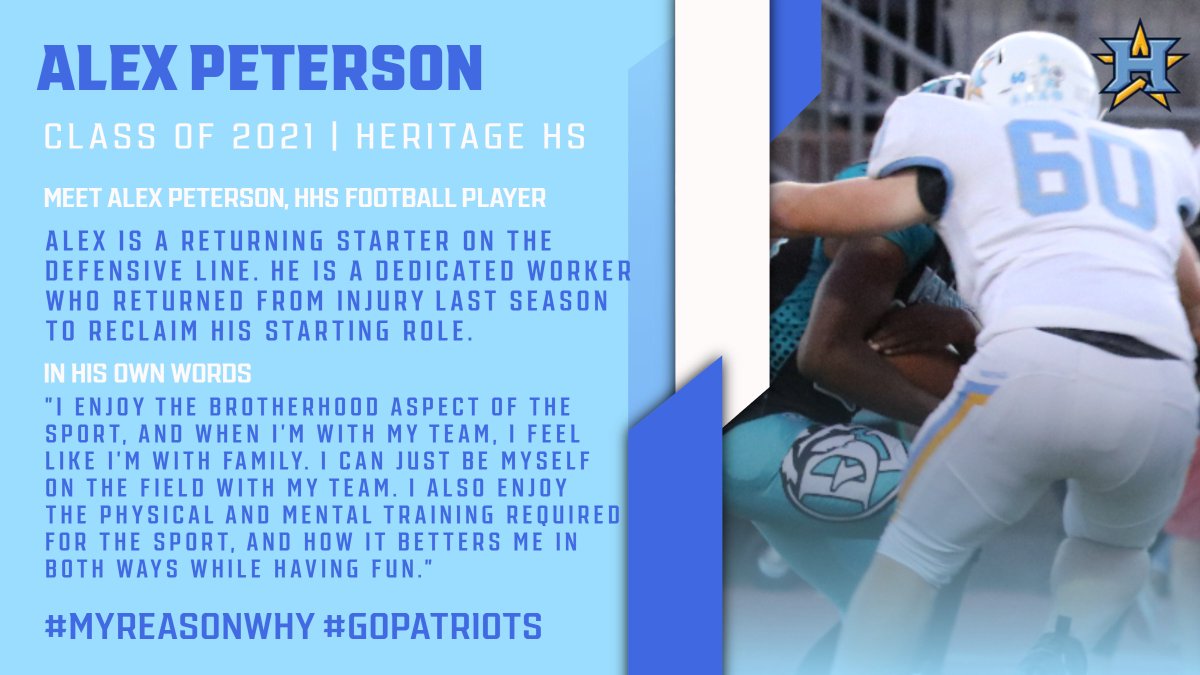 HeritagePats's tweet photo. HHS Athlete Spotlight - Alex Peterson #GoPatriots #GoBigBlue #MyReasonWhy https://t.co/7SRHb16X1E