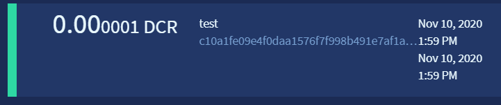 exitusdcr's tweet photo. Sending a microscopic amount of #DCR virtually instantly and free using #LightningNetwork 

Thanks @TheBochinchero for testing with me

@decredproject #BTC https://t.co/OX8Ko6pa3J