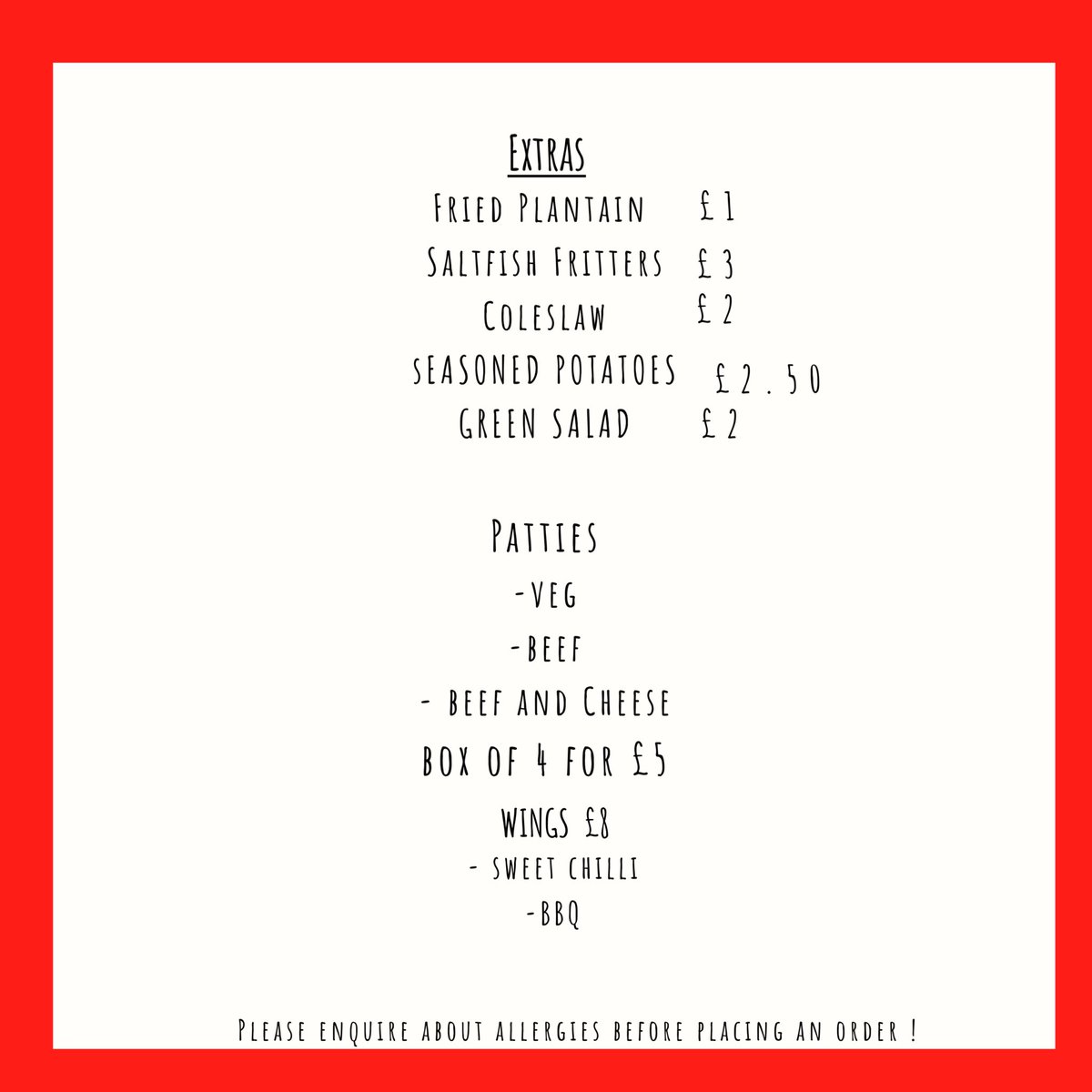 _LoveNosh's tweet photo. We’re officially open for takeaway every Friday starting this week. 

⏰ Fridays 5pm-10pm 
📍Enfield EN3 
Collection only 

Place your pre orders via Insta DM 

https://t.co/DhgiF1aeDJ https://t.co/Y5qPOVTN76