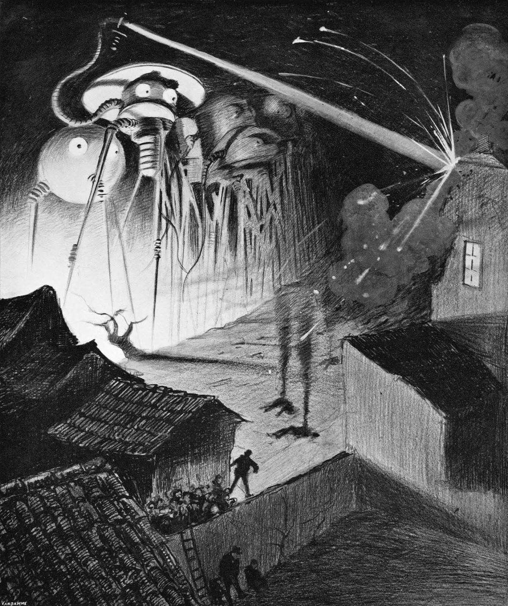 H.G. Wells borrowed Archimedes's idea in 1898 for War Of The Worlds: the Martian war machines hold up parabolic mirrors to focus their deadly heat ray at humans.