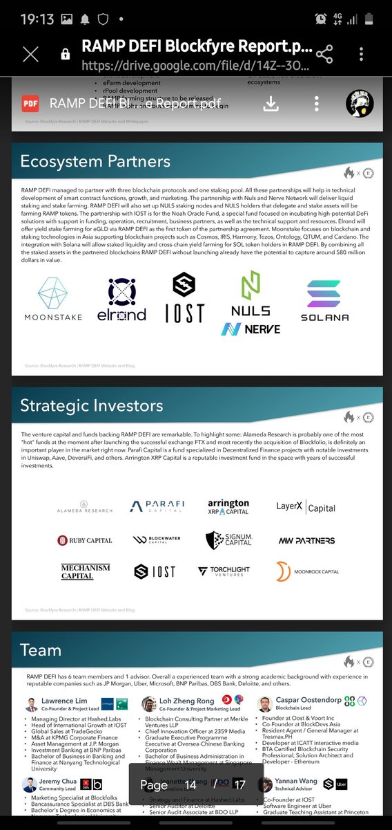  $RAMP  #RAMPDEFI  @RampDefi RampDefi Has links to all the right places. Solid team (fully doxxed) listed already on  @MXC_Exchange aswell as  $UNI Tiny mcap currently. Easy 5-10xPartners  @IOST_Official  @Nuls  @ElrondNetwork  @solana  @nerve_network  @moonstake Investors  @arrington