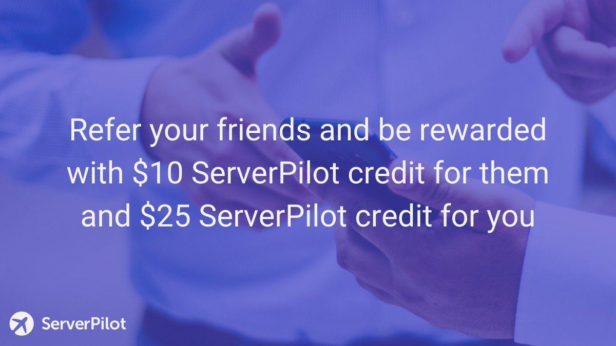 ServerPilot's tweet image. Let your friends know about ServerPilot and give them $10 credit towards signup with our referral program and you’ll receive $25 credit for each friend that signs up*. Find out how here serverpilot.io/referral-progr…

*Terms and conditions apply

#servermanagement #DEVcommunity #webdev
