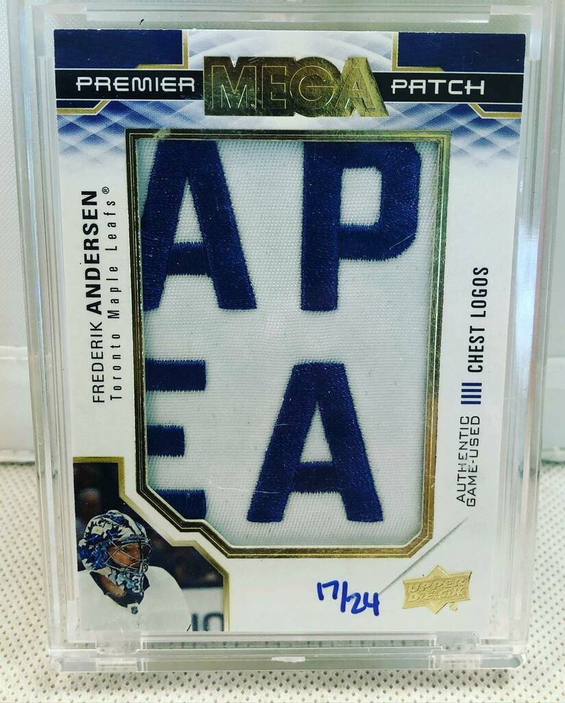 beuktv's tweet photo. Well, APEA to you too! #goleafs This might be too big a quest to complete Freddy, but ya gotta try right? #hockeycards #nhlcards #upperdeck #upperdeckpremier #megapatch #megapatches #torontomapleleafs @frederikandersen31 #frederikandersen #mapleleafs https://t.co/Hxe85xosZF https://t.co/mUjw9QjjY5