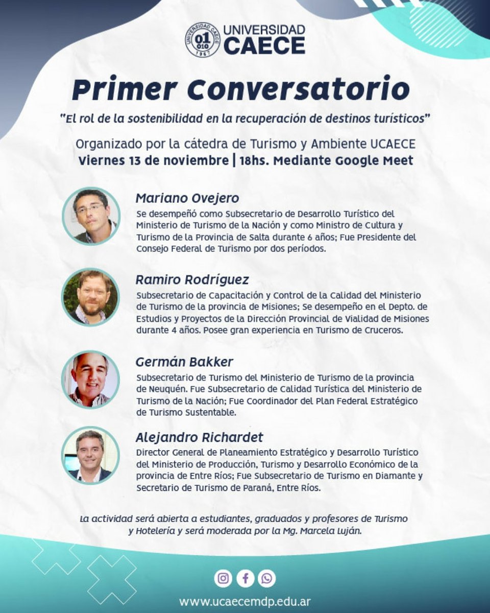 ¡Gracias a la <a href="/ucaecemdp/">Universidad CAECE Mar del Plata</a> y en especial a Marcela Luján por la invitación! ¡Nos vemos este viernes!
#Turismo #sustentable #Argentina