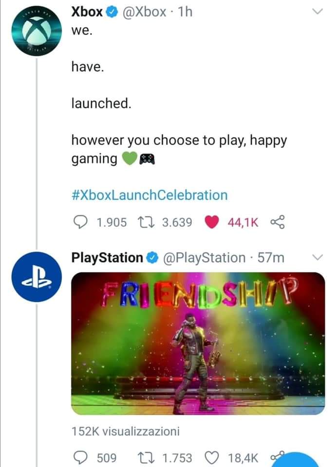 SimoneBonzo's tweet photo. Continua la particolare comunicazione collaborativa di @Xbox, a cui segue una risposta dello stesso tipo di @PlayStation. #cmc2020 https://t.co/ciglHqGyGL