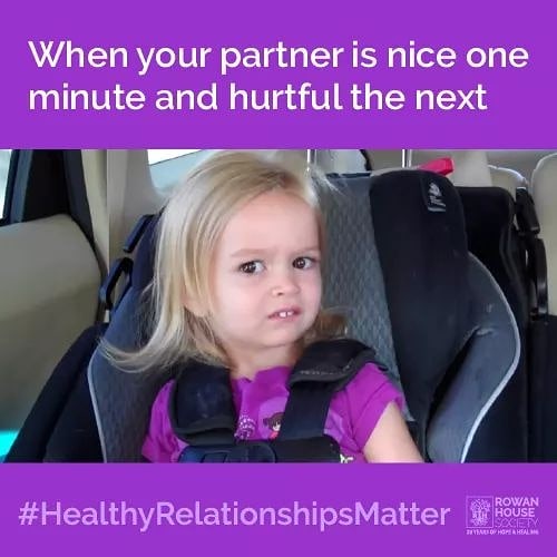 RowanHouse's tweet photo. Abuse follows a cycle that can feel confusing/unpredictable. Being nice 1 minute then hurtful the next is a sign of abuse. In a healthy relationship, partners can disagree/become frustrated while still treating each other with respect.
#healthyrelationshipsmatter #fvpmab https://t.co/brmWTOe5mW
