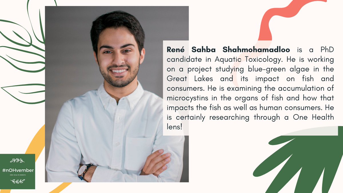 OneHealthUofG's tweet photo. Meet René Sahba Shahmohamadloo! @renesahba is a #UofG PhD candidate in Aquatic Toxicology in the School of Environmental Sciences (@UofG_SES).
Check out the photos to learn about René's interest in #OneHealth and how he applies it in his research! #nOHvember https://t.co/pTSTo9lpOH