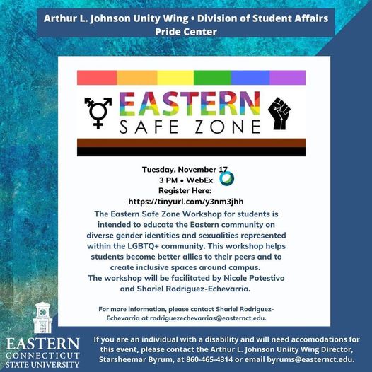 Eastern_PC's tweet photo. Join us for our Safe Zone Workshop! November 17 at 3pm, be there or be square https://t.co/7ipnPlpzsf