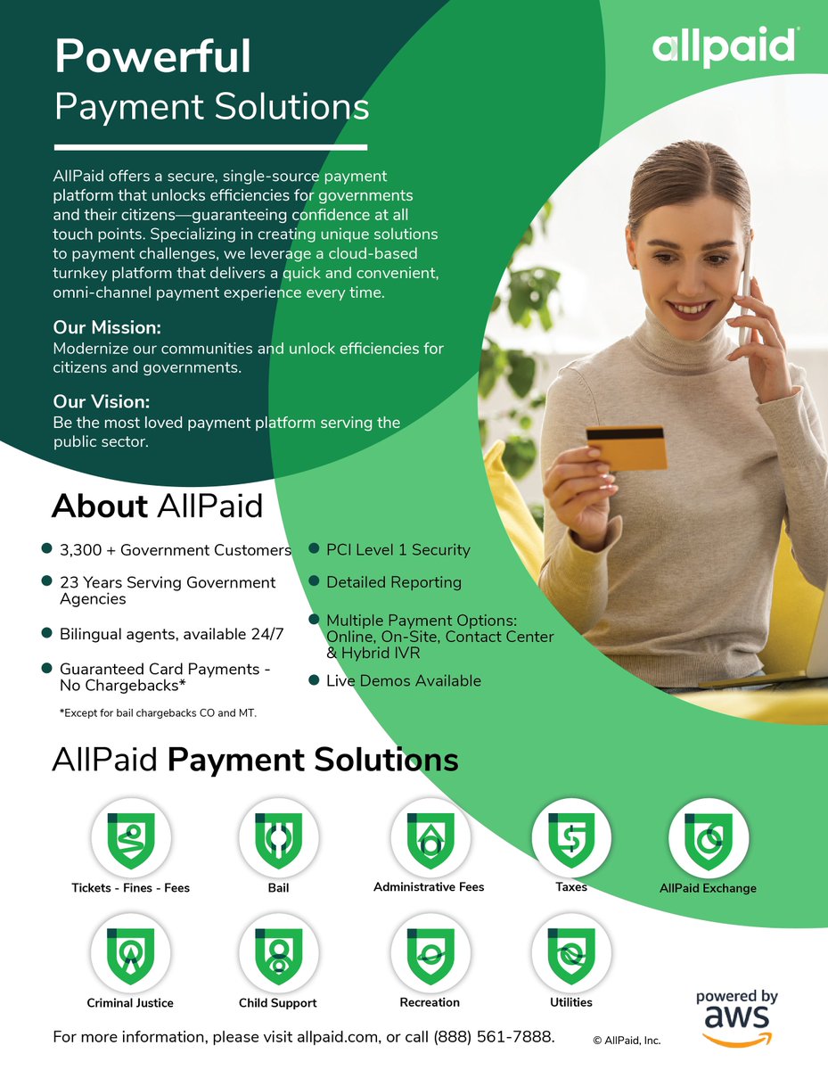 AllpaidPayments's tweet photo. #AllPaid offers a secure, single-source #payment platform that unlocks efficiencies for #governments and their citizens. Call 888-561-7888 to learn more about our #customizable payment solutions. #customerengagement #customerexperience
https://t.co/5ZM6VwcCfH https://t.co/7PMhOkqiY7