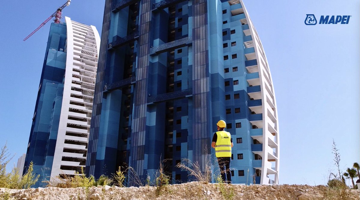 MapeiSpain's tweet photo. 🔵📽Referencia de #Obra #SunsetWaves en #Benidorm. #Mapei ha colaborado activamente en el #revestimiento de #fachada de "Residencial #SunsetWaves", mediante la aplicación del #sistemaconstructivo #QuarzoliteSystem. https://t.co/l6gQrYutM8