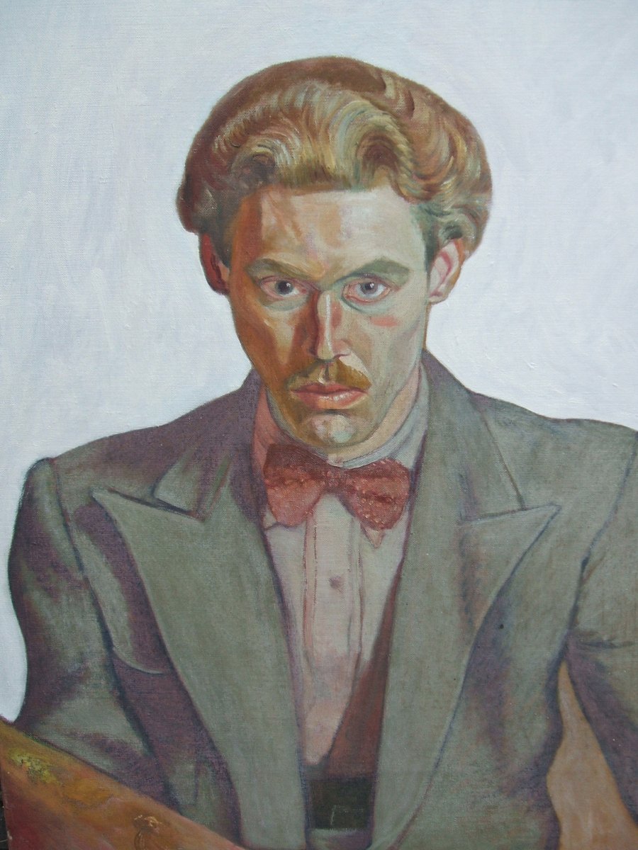Here is a self portrait on canvas from my private collection. See more work on the website jacksimcock.com
