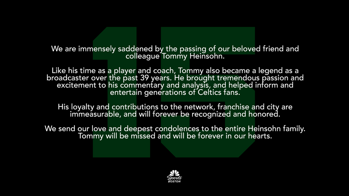 NBCSBoston's tweet photo. Rest in peace, Tommy. 

Your NBC Sports Boston family will miss you. https://t.co/a561POtwxo