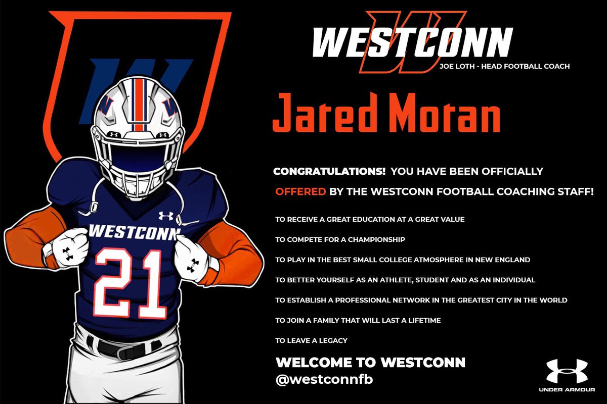 jaredtmorann's tweet photo. Very grateful to have received an offer to play football at Western Connecticut. Thank you to the coaches at WestConn for this opportunity. @CoachSalisbury @CoachLoth @WestConnFB @SeekonkFootball https://t.co/8QdHYVwiPX