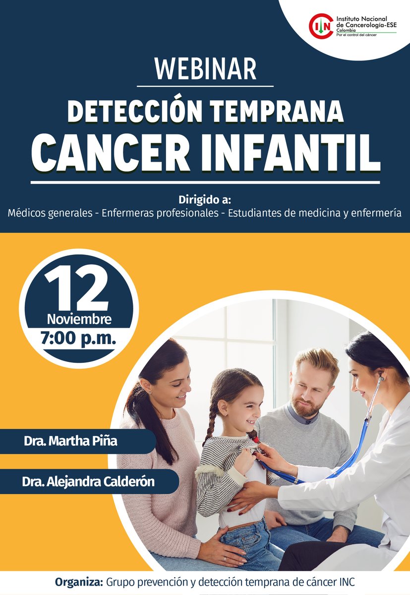 GySCongresos's tweet photo. Webinar “Detección Temprana de Cáncer Infantil.” 
Próximo 12 de noviembre 🕕7:00 pm.
No te lo pierdas inscribete aquí 👉🏻 https://t.co/0Ia7C42xPk
Invita G&amp;S Congresos y Convenciones con Instituto Nacional de Cancerología - INC.
#CáncerInfantil
#DetecciónTemprana
#webinar https://t.co/OyxVlOEz8e