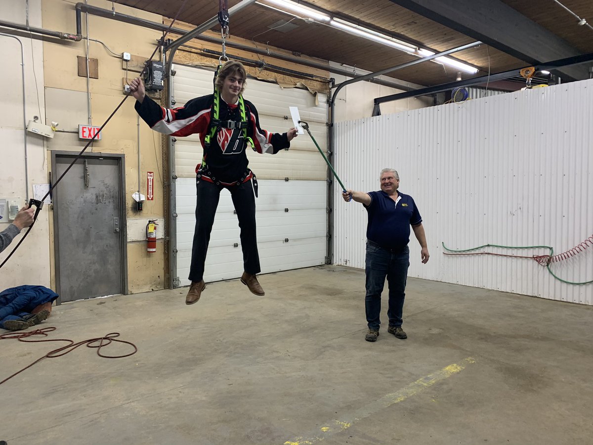 Hey sports fans! This is how we maintain social distance when Elijah stopped by to pick up our sponsorship of the U18 AA Sobey’s Blazers Hockey Team. Hung him with some of the Fall Protection gear we sell &amp; service at ASTEC SAFETY. Good luck this year! #Lloydminster #yll
