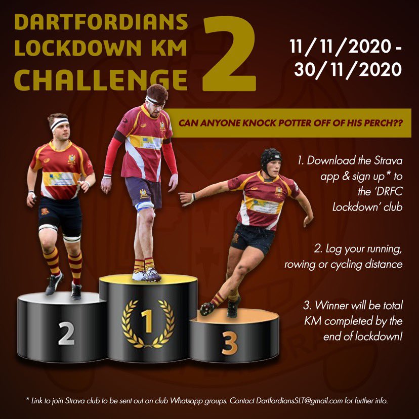 DartfordiansRFC's tweet photo. ๐LOCKDOWN KM CHALLENGE 2๐ด
Anyone is welcome to join, simply download the app, sign up and lets get moving as a club๐ช
#COYD #rugby #rugbylife #rugbyunion #dartfordians #olddartfordians #darts #drfc #kentrugby #maroonandgold #bourneready #lockdownchallenge๏ฟผ #getmovingtogether https://t.co/5PSdem4vuB