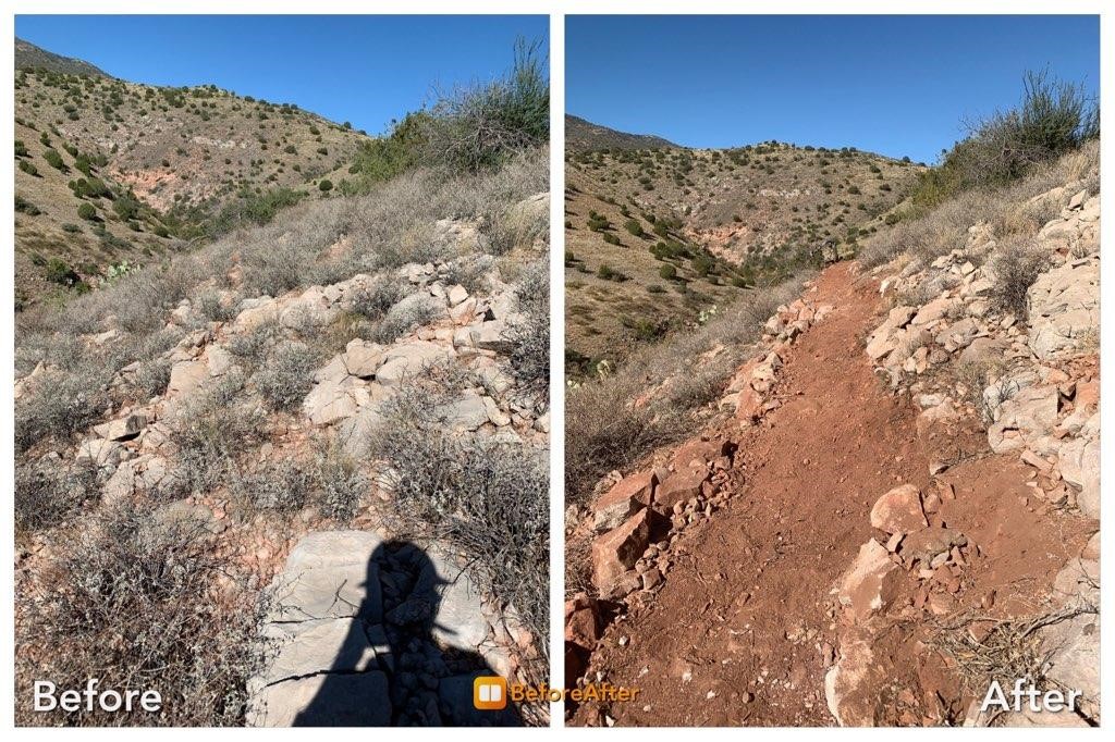 AZCC101's tweet photo. Here is crew 304 killing it in the @PrescottNF  on the West Mingus Avenue area.  Look at that before and after, as well as that rock bar technique! #strong #gettingthingsdone #americorps #teamworkmakesthedreamwork https://t.co/zKxmGCZBuy