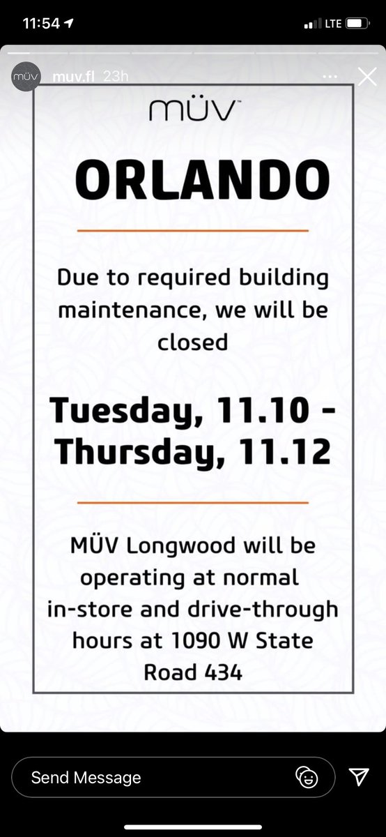 #MUVOrlando is Closed Tuesday the 10th until Thursday the 12th for maintenance.

Alternative Locations would be #MUVLongwood or #MUVOrmondBeach or #MUVLadyLake

#floridadispensaries #mmjcommunity #hightimes #mmjpatient  #cannabissociety #floridammj #floridacannabiscommunity