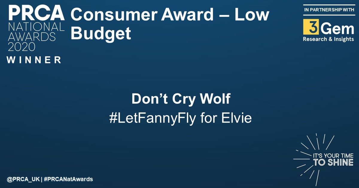 PRCA_HQ's tweet photo. .@dontcrywolf are the champs for this year’s ‘Consumer Low Budget Award’ for #LetFannyFly for Elvie! #PRCANatAwards 🙌🏆 https://t.co/LsV0BgzZYA